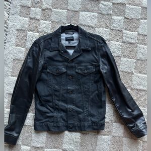 J Brand waxed denim jacket with leather sleeves